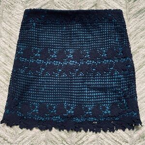 Loft Black Rivera Crochet Overlay Blue Zip Back Lined Skirt Office Work Wear